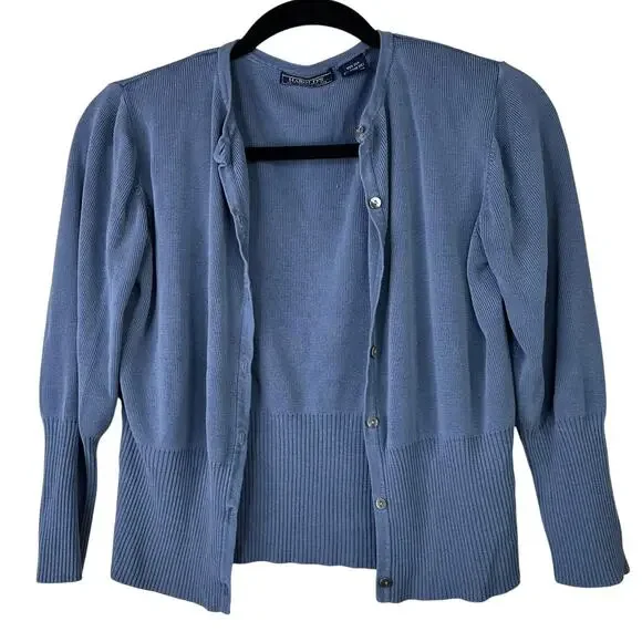 Harold's Vintage Powdered Blue Ribbed Silk Turtleneck Sleeveless Cardigan Set - Picture 6 of 9